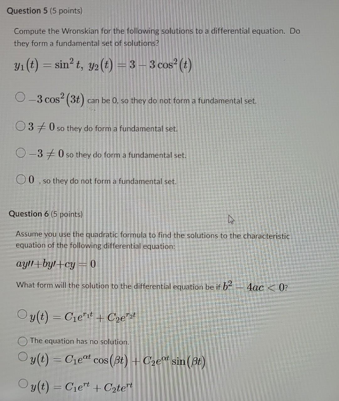 Solved Compute The Wronskian For The Following Solutions To | Chegg.com