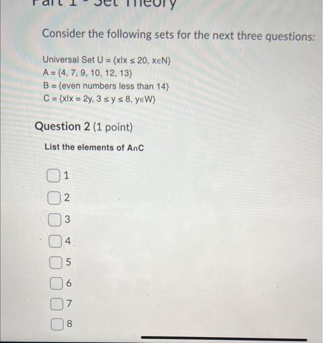 Solved Consider the following sets for the next three | Chegg.com