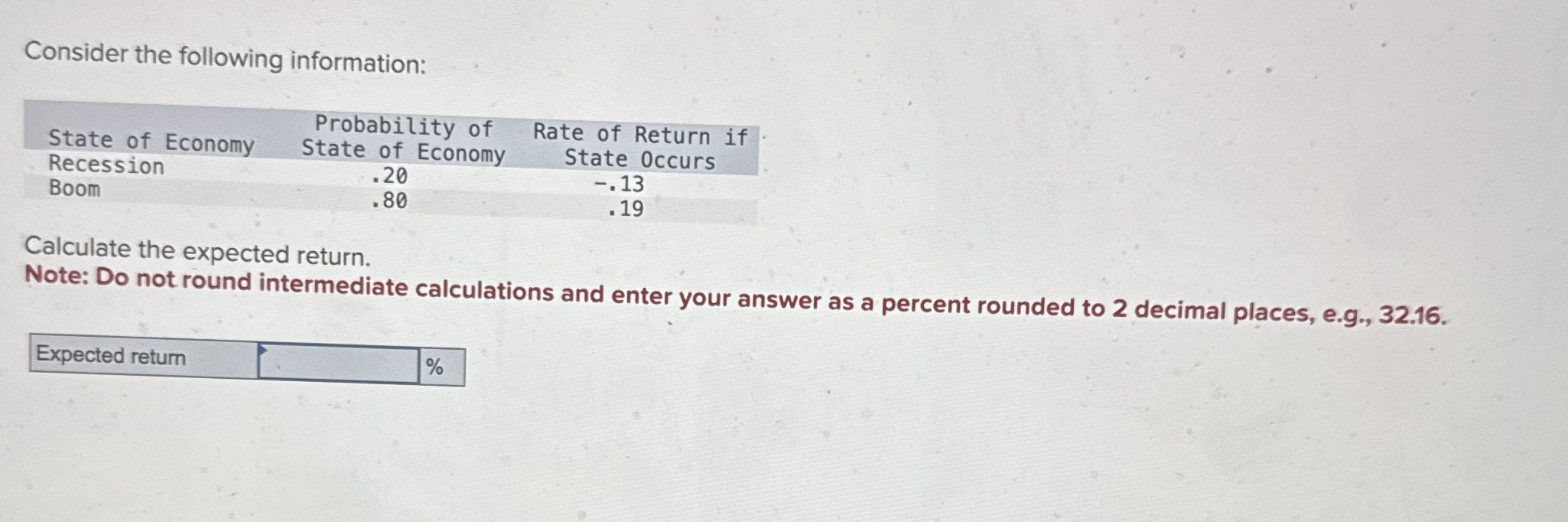 Consider the following information\table[[State of