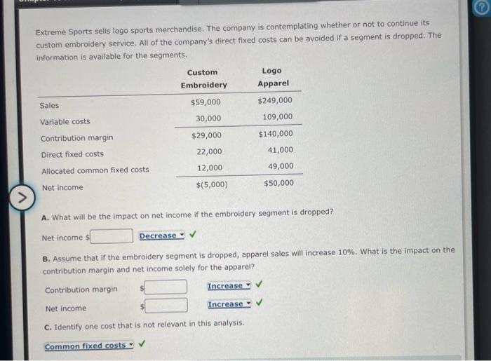 Solved Extreme Sports sells logo sports merchandise. The