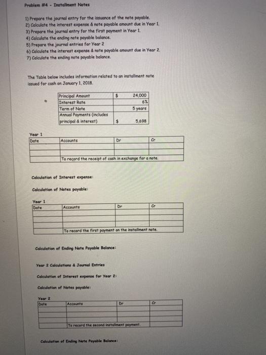 Solved Problem #14 - Installment Notes 1) Prepare the | Chegg.com