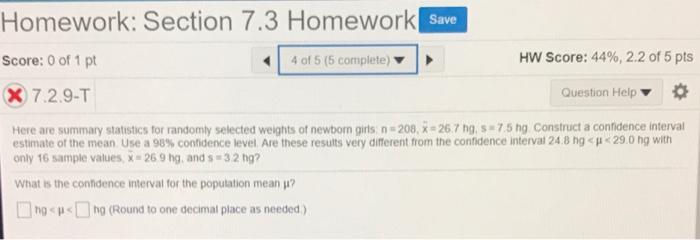 Solved Homework: Section 7.3 Homework Save Score: 0 of 1 pt | Chegg.com