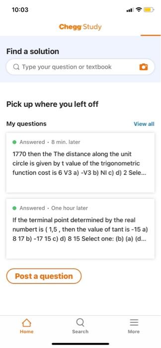 Solved 10:03 Chegg Study Find a solution Type your question | Chegg.com
