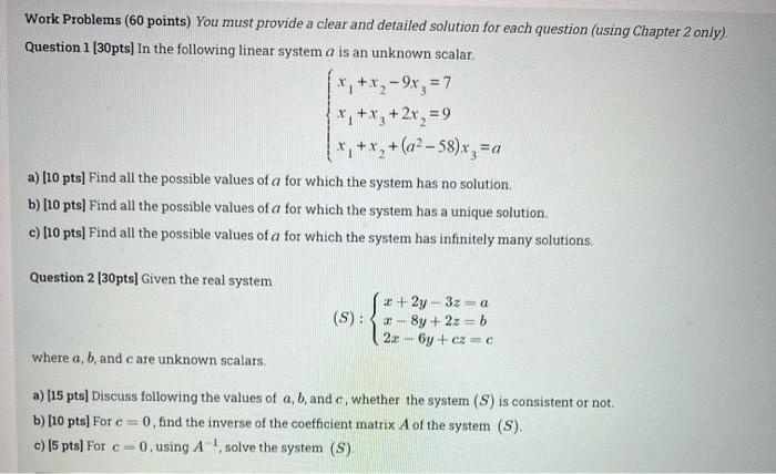 Solved Work Problems ( 60 points) You must provide a clear | Chegg.com