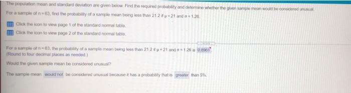 Solved The population mean and standard deviation are given | Chegg.com