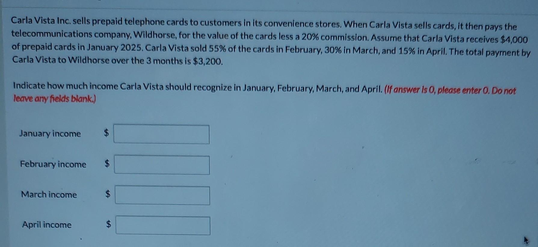 Solved Carla Vista Inc. sells prepaid telephone cards to