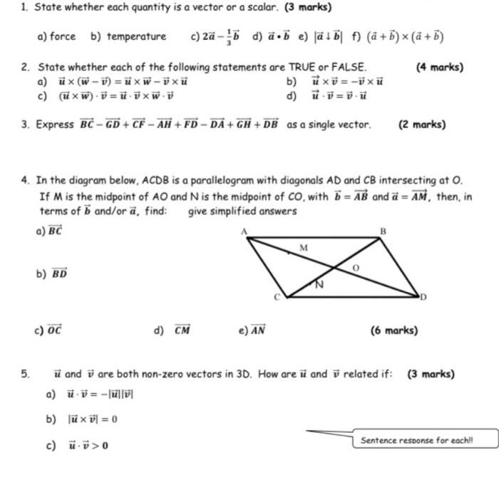 Solved 1 State Whether Each Quantity Is A Vector Or A Sc Chegg Com