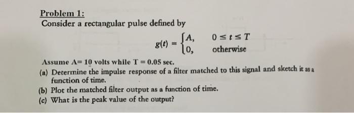 Solved Problem 1: Consider a rectangular pulse defined by | Chegg.com