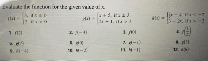 Solved Evaluate the function for the given value of x. | Chegg.com