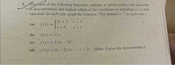 Solved 3. For each of the following functions, indicate at | Chegg.com