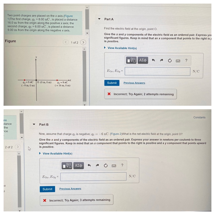 Solved Part A Two point charges are placed on the x | Chegg.com