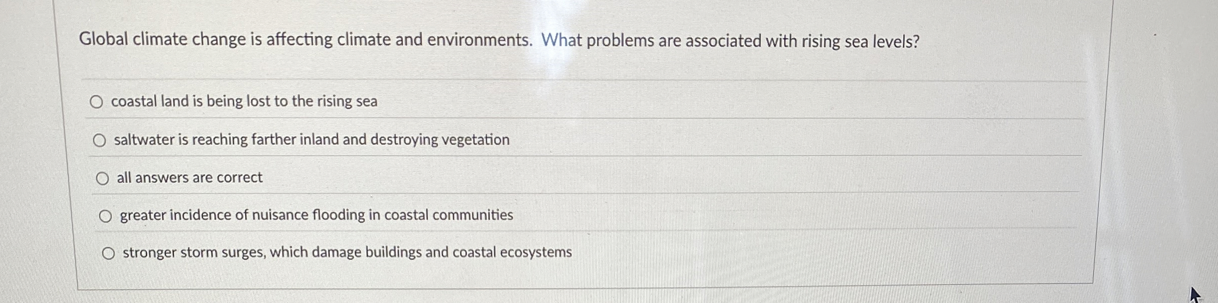 Solved Global climate change is affecting climate and | Chegg.com