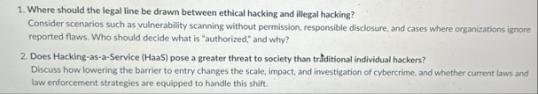 Solved Where should the legal line be drawn between ethical | Chegg.com