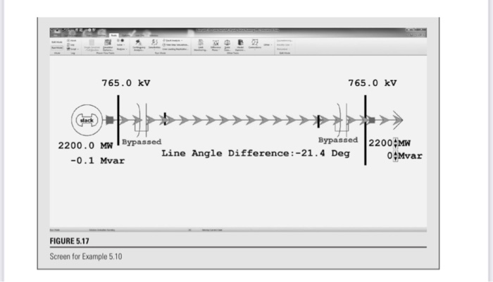 1 765.0 kv 765.0 kv bypassed 2200 mw 2200.0 mw bypassed line angle difference:-21.4 deg -0.1 mvar 0 mvar figure 5.17 screen f