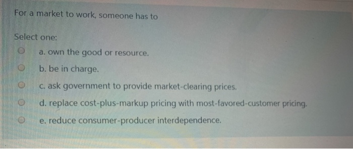 Solved For A Market To Work Someone Has To Select One O A Chegg