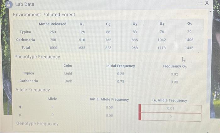 Solved Lab Data Environment: Polluted Forest Phenotype | Chegg.com