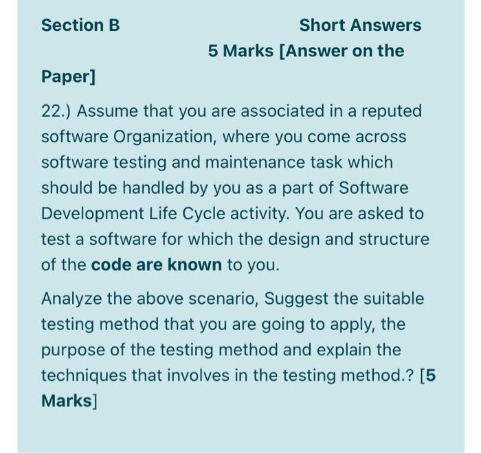 Solved Section B Short Answers 5 Marks [Answer On The Paper] | Chegg.com