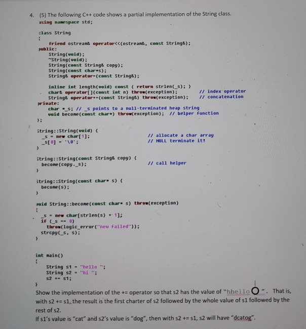 Solved 4. (5) The following C++ code shows a partial | Chegg.com