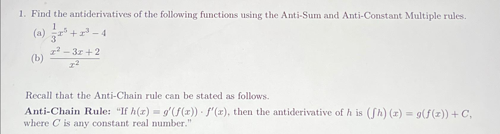 Solved Find The Antiderivatives Of The Following Functions | Chegg.com