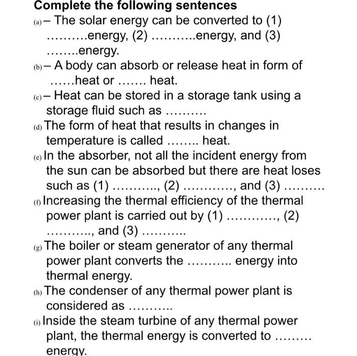 Solved Complete the following sentences (a) – The solar | Chegg.com