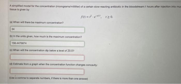 Solved A simplified model for the concentration | Chegg.com