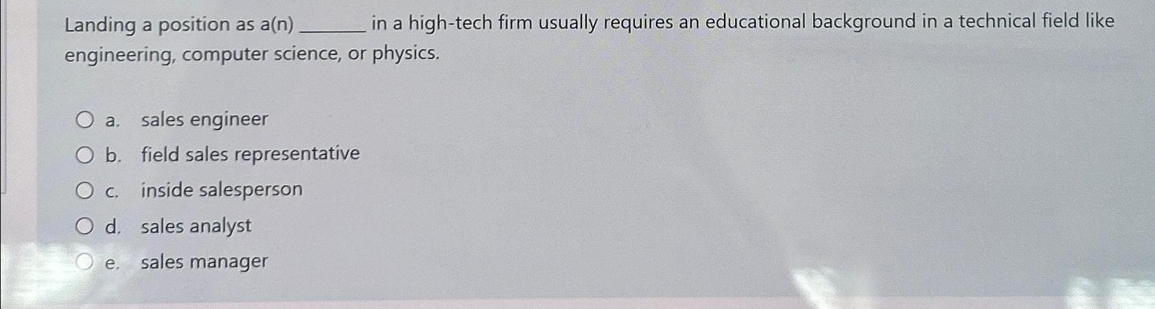 Solved Landing a position as a(n) ﻿in a high-tech firm | Chegg.com