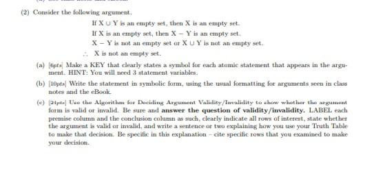 (2) Consider the following argument. If X∪Y is an | Chegg.com