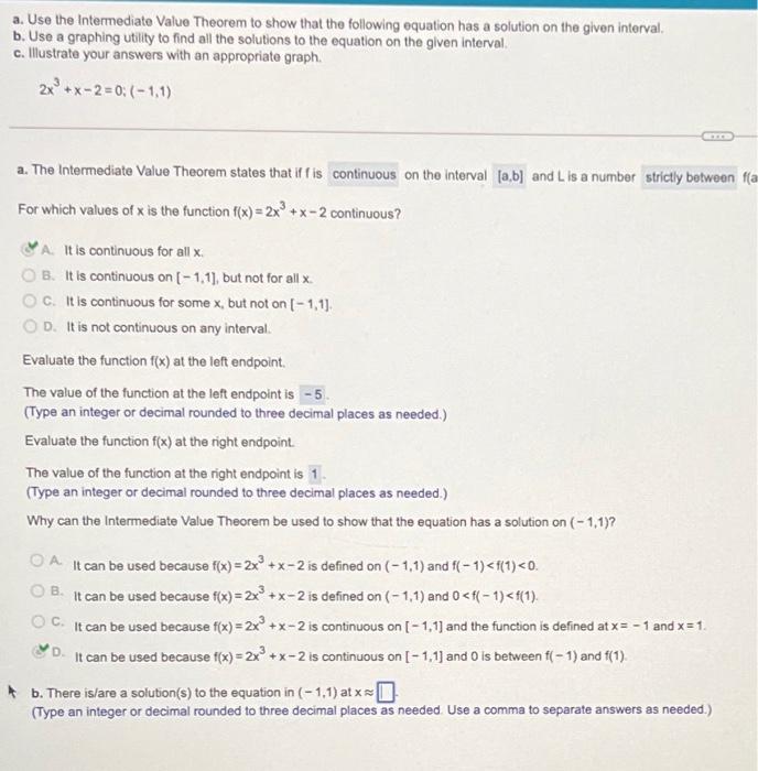 Solved a. Use the intermediate Value Theorem to show that | Chegg.com