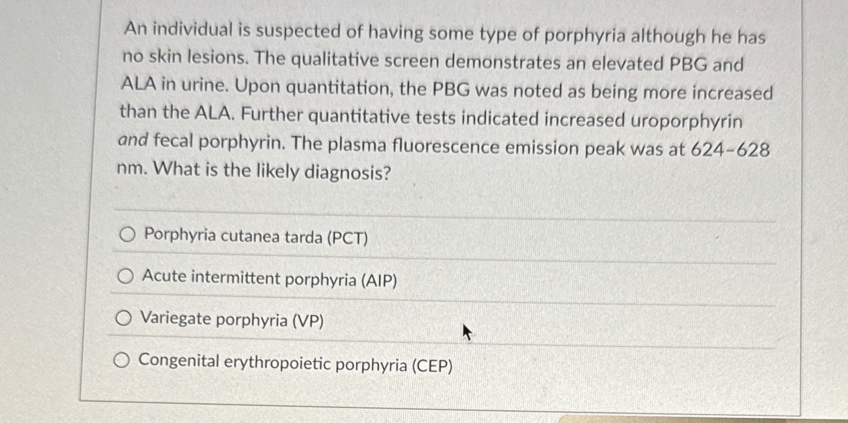 Solved An Individual Is Suspected Of Having Some Type Of Chegg
