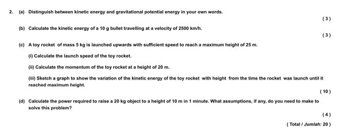 Solved 2. (a) Distinguish Between Kinetic Energy And | Chegg.com