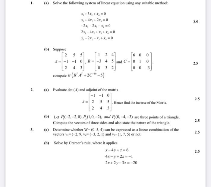 Solved . 1. (a) Solve the following system of linear | Chegg.com
