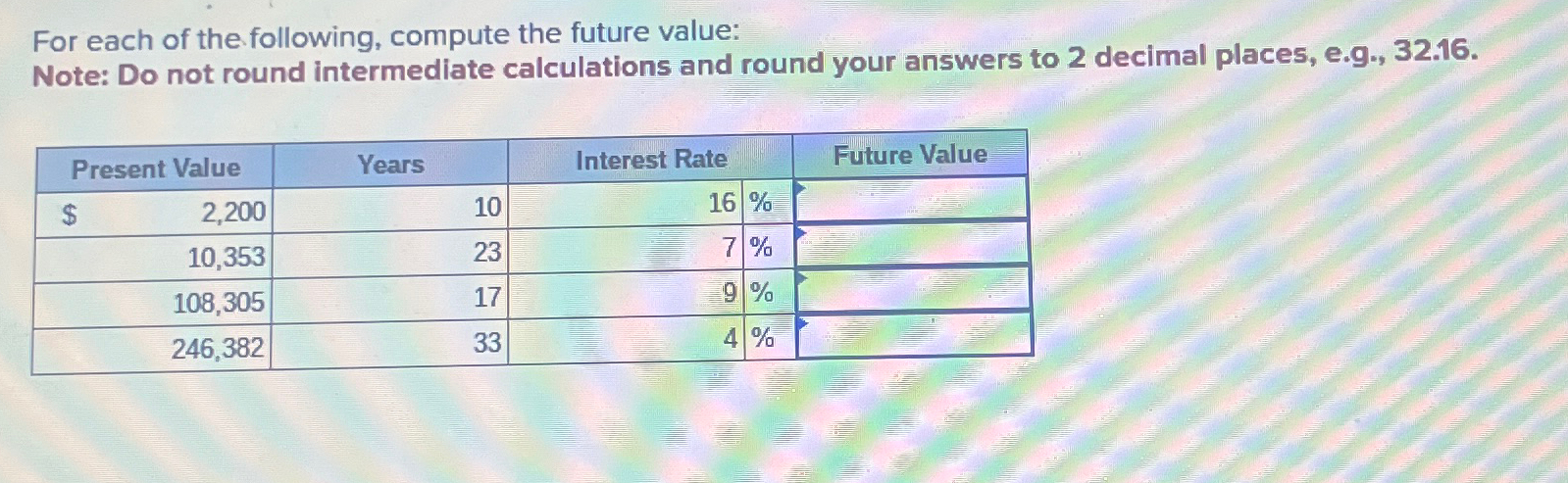 Solved For each of the following, compute the future | Chegg.com