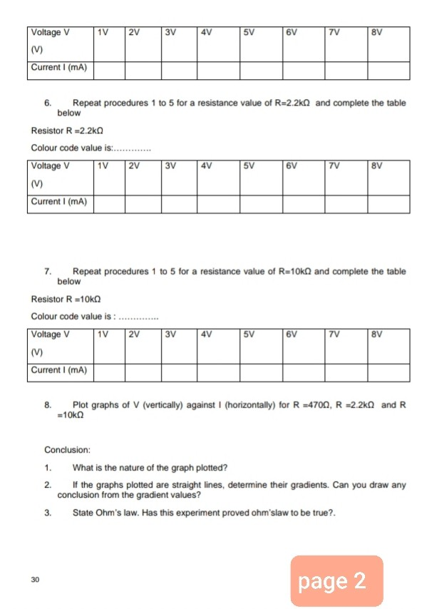 Solved Experiment 2 (20) Objective: To determine the voltage | Chegg.com