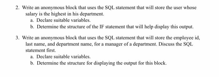 Solved 2. Write an anonymous block that uses the SQL | Chegg.com