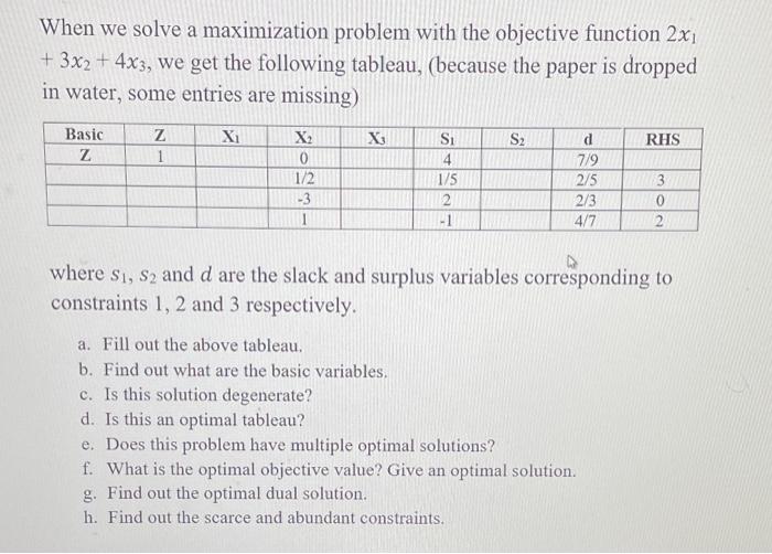 Solved When we solve a maximization problem with the | Chegg.com