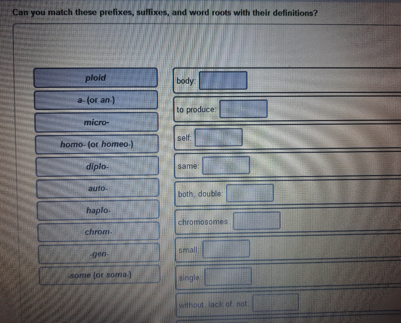 Solved Can You Match These Prefixes, Suffixes, And Word | Chegg.com