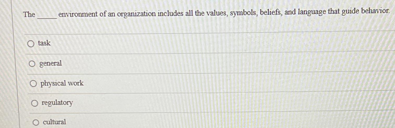 Solved The environment of an organization includes all the | Chegg.com