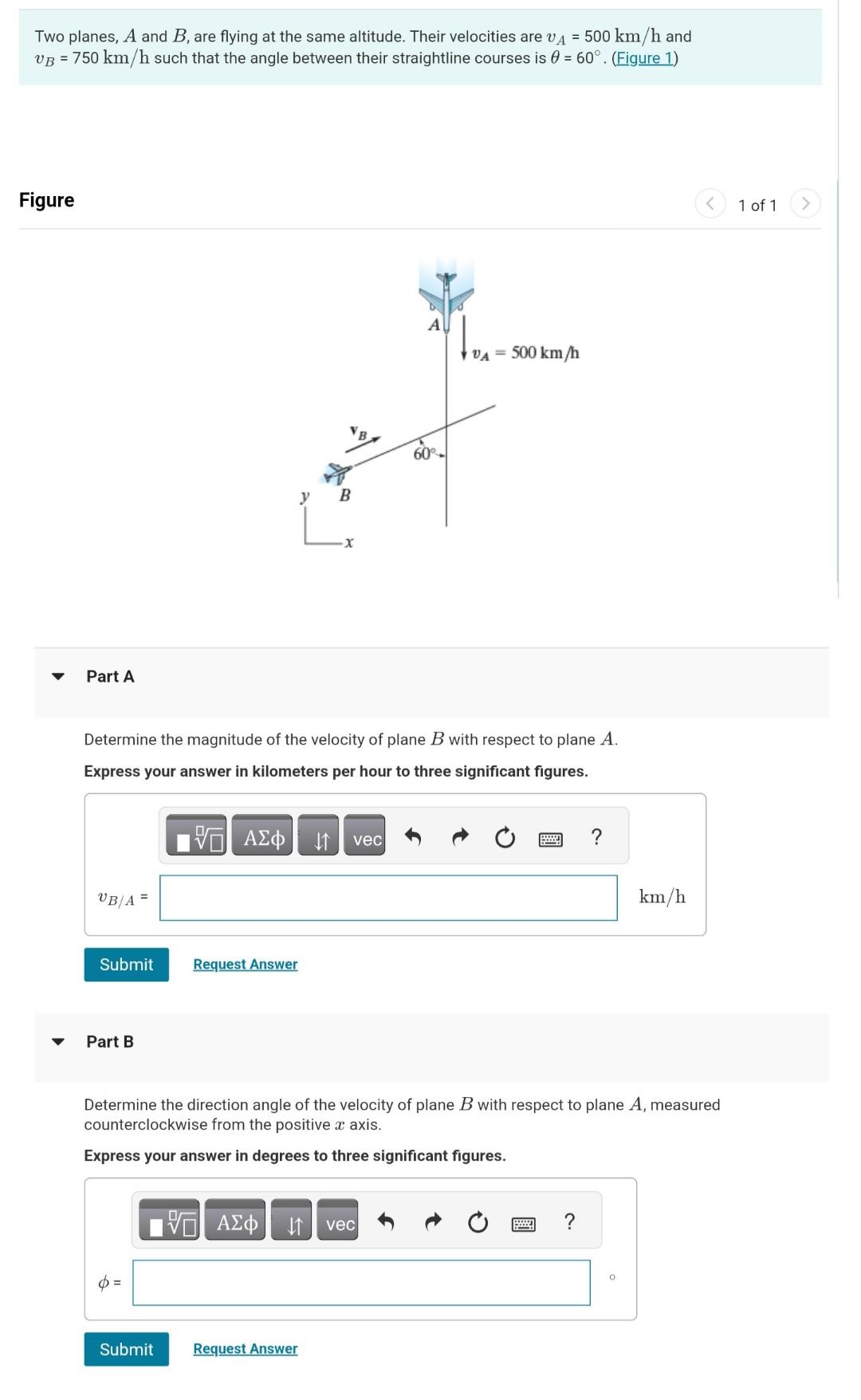 Solved Two Planes, A And B, Are Flying At The Same Altitude. | Chegg.com