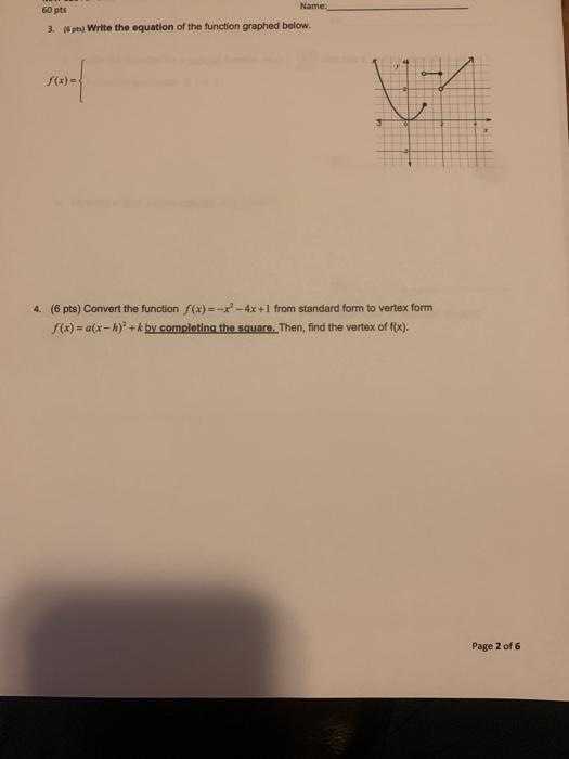 Solved 60 pts Name: 3. Write the equation of the function | Chegg.com