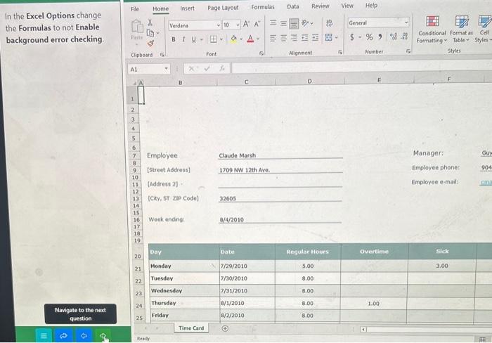 Solved In the Excel Options change the Formulas to not | Chegg.com