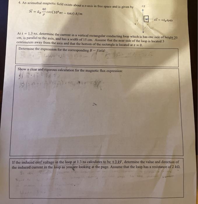 Solved 7 4 An Azimuthal Magnetic Field Exists About A Z Chegg Com