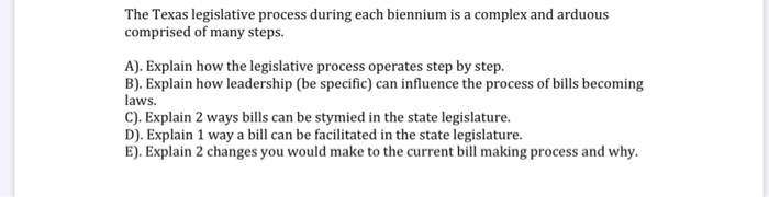 The Texas legislative process during each biennium is | Chegg.com