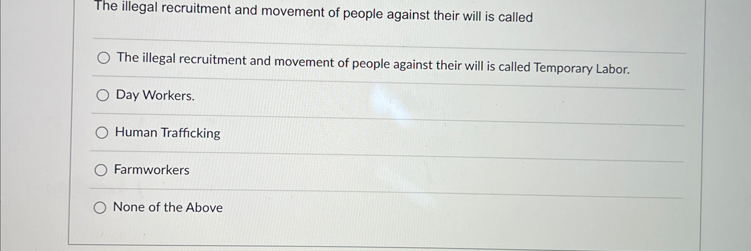 Solved The illegal recruitment and movement of people | Chegg.com