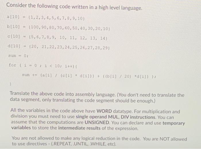 solved-consider-the-following-code-written-in-a-high-level-chegg