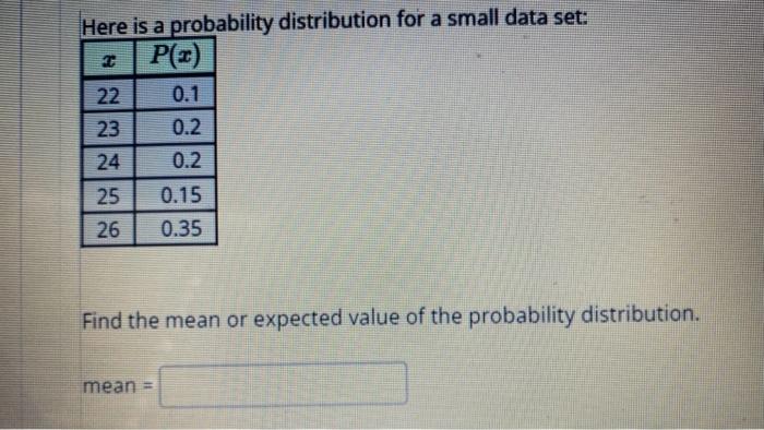 Solved Here is a probability distribution for a small data | Chegg.com