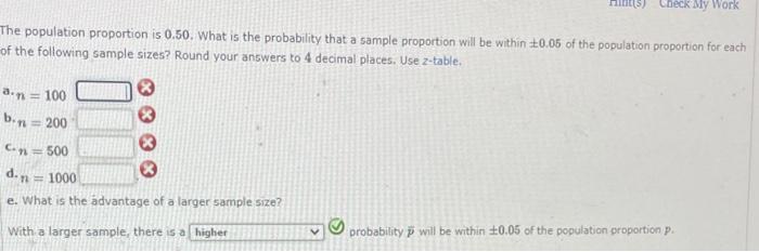 Solved The population proportion is 0.50. What is the | Chegg.com