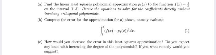 Solved (a) Find the linear least squares polynomial | Chegg.com