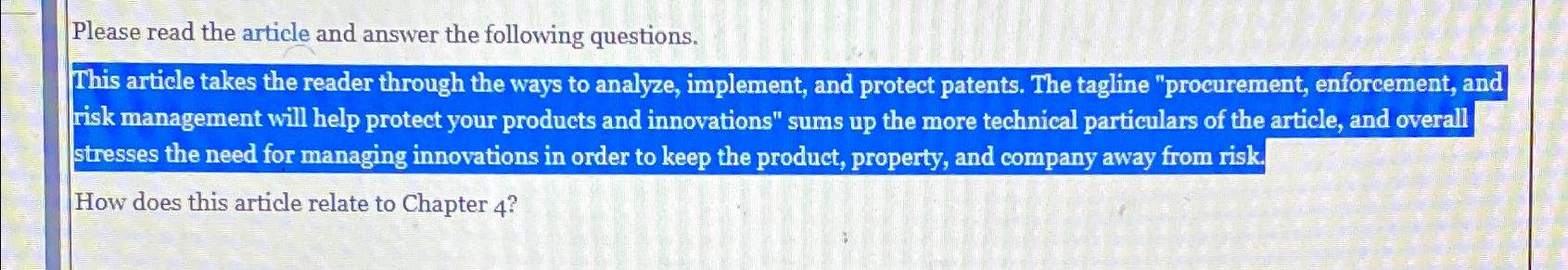 Solved Please read the article and answer the following | Chegg.com