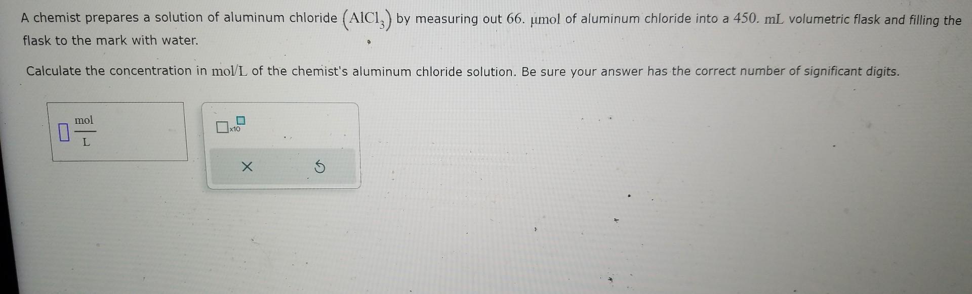 Solved A chemist prepares a solution of aluminum chloride