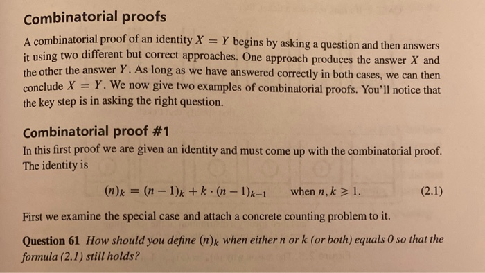 Solved Combinatorial proofs A combinatorial proof of an | Chegg.com